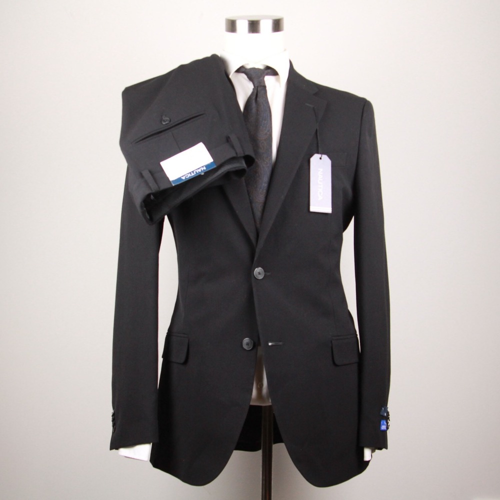 Nautica Mens 2-pc Suit Blazer 40L Jacket Pants 34W 33L Black - Picture 3 of 13